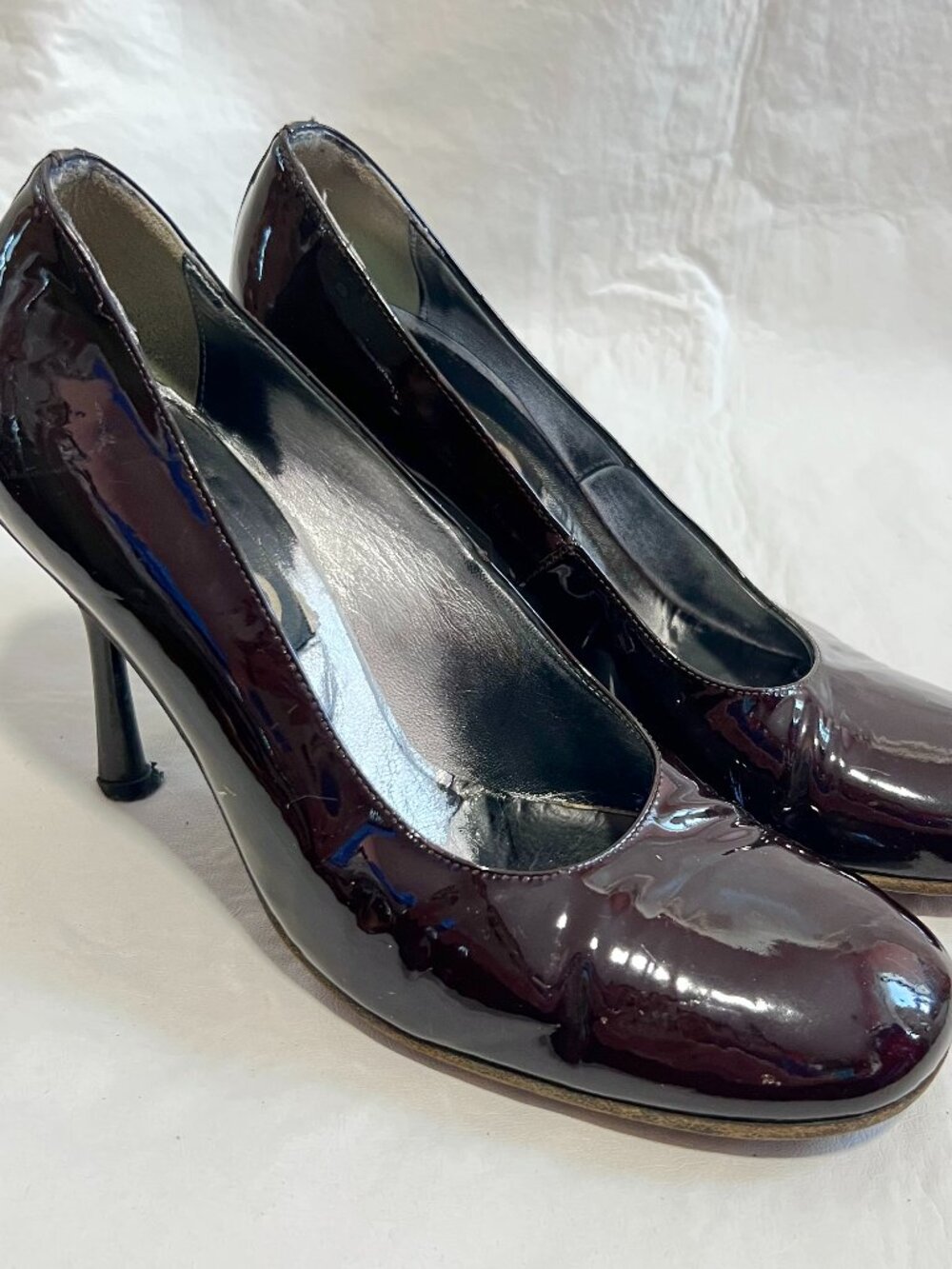 Dolce & Gabbana pumps brown patent leather 37.5 high heels round toe slip on